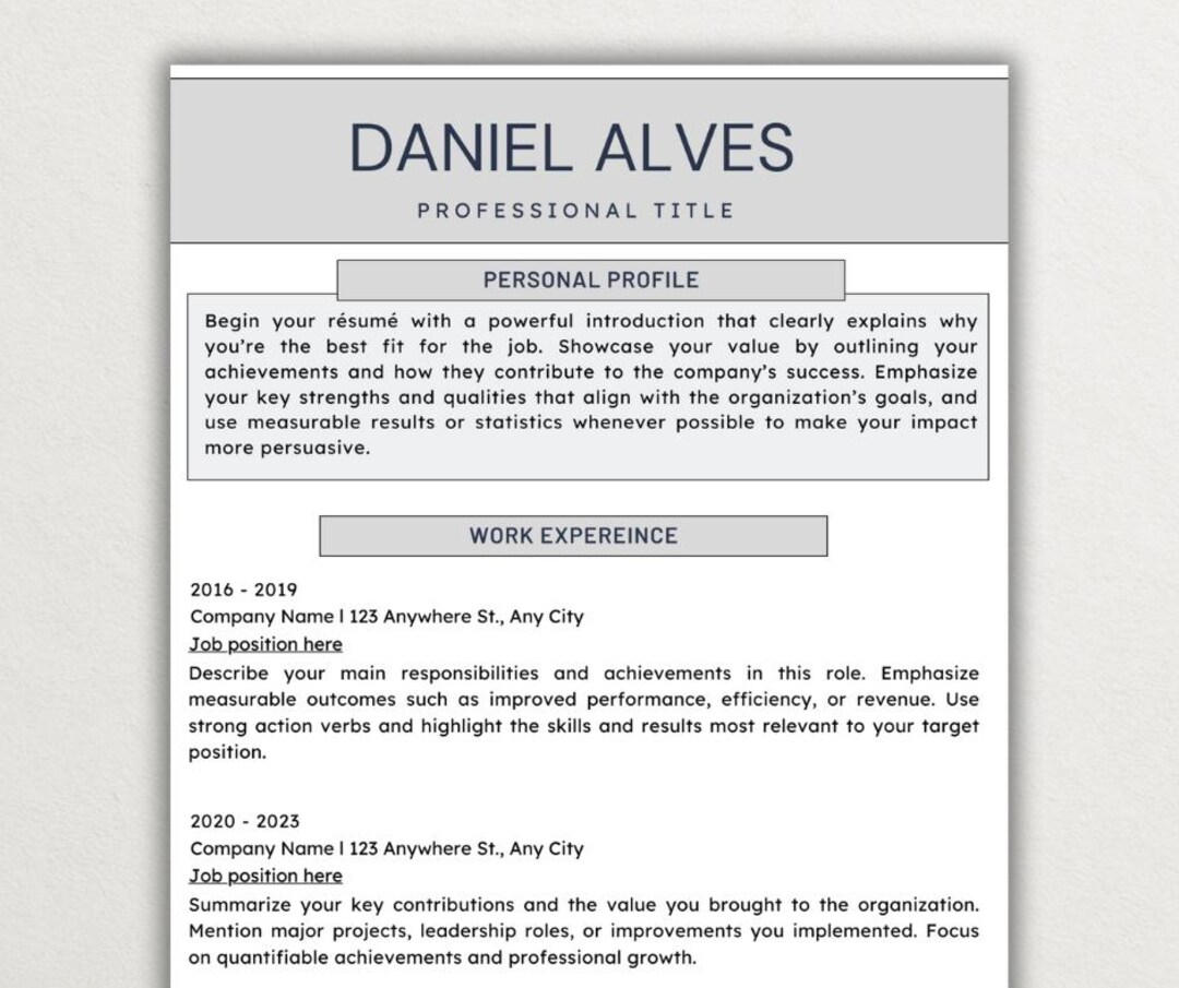 ATS Resume Template | Modern CV Design, Cover Letter (digital Download ...