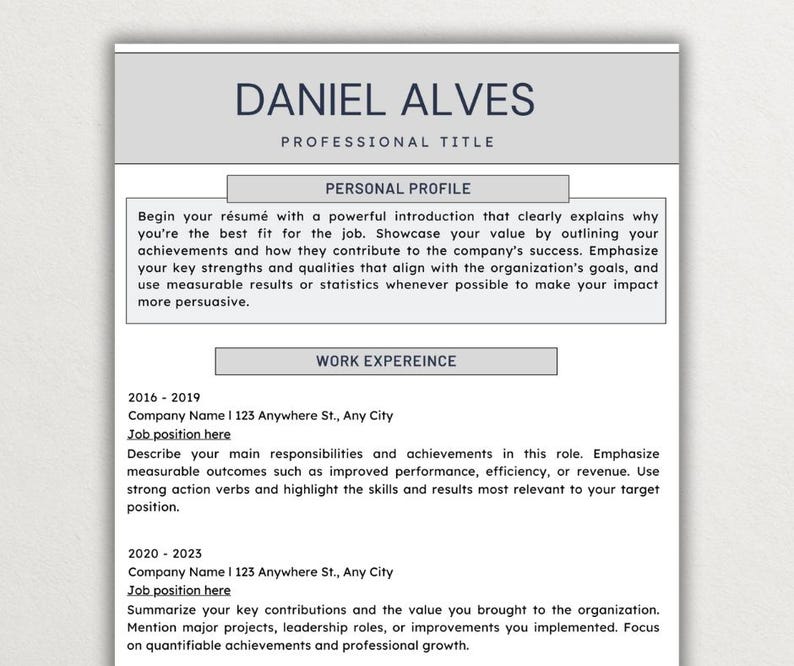 ATS Resume Template | Modern CV Design, Cover Letter (digital Download ...