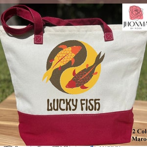 Koi Fish Aesthetic Tote, Japanese Street Wear, Japanese Canvas Bag, Vintage Crewneck, Luck Bag, Aesthetic Clothing Alt Clothing Japanese Art