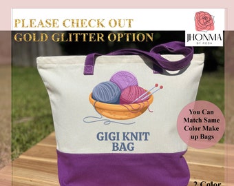 Personalized Knit Bag, Knitting Tote Bag, Yarn Bag, Custom Knitting Gift, Crochet Tote Bag, Yarn In Basket Knitting,  Christmas Knit Gift