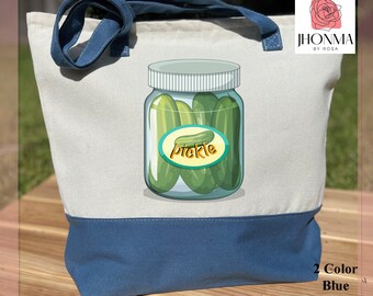 Pickle Jar Tote Bag, Funny Grocery Bag Gift, Pickle Lover Gift, Old People Gift, Funny XL Grocery Bag, Jumbo Sized Market Bag With Zipper