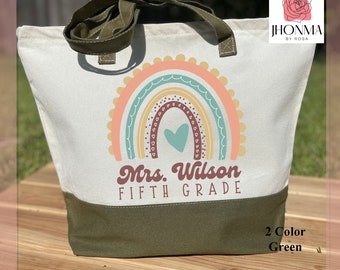 Teacher Tote Bag, Teacher Appreciation Gift Ideas for Teacher Back to School, Rainbow Teacher Bag Personalized Teacher Gift Custom, Pen Bag