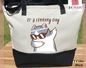 Its Library Day, Librarian Tote Bag, Book Totes With Zipper, Book Store Bag, Book Nerd Gift, Bookworm Tote Bag With Zipper, Book Glub Gift