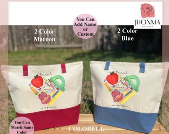 Teach Inspire Love Bag, Personalized Teacher Tote Bag, Teacher Tote Bag With Zipper, Teacher Tote Bag Gift, Large Teacher Mockup