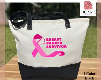 Personalized Breast Cancer Tote Bag, Breast Cancer Survivor Tote Bag, Pink Ribbon Tote Bag, Cancer Fighters, Gift Breast Cancer Tote