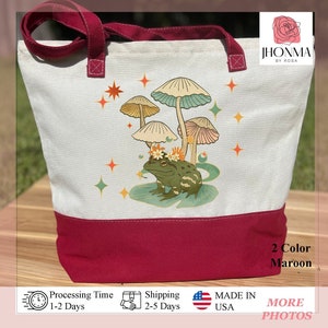 Retro Frog Tote Bag, Funny Froggy Bag, Cottagecore Tote Bag, Mushroom Tote Bag, Toad Bag, Frog Lover Bag, Frogcore Tote Bag,Man I Love Frogs