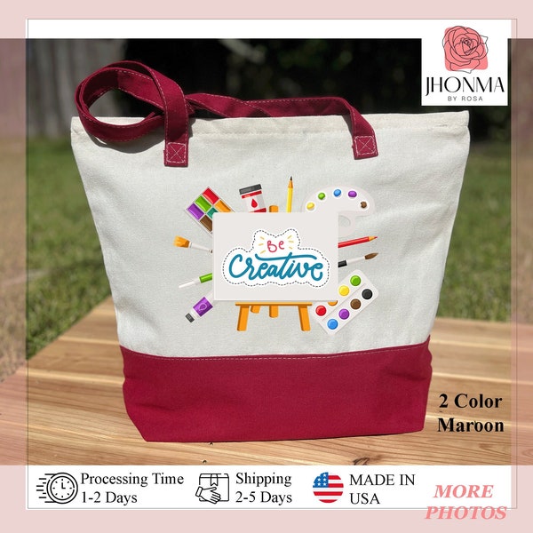 Be Creative Artist Bag, Custom Name Art Bag, Painter Gift Bag, Tools of the Artist Large Cotton Tote Bag, Art Supply & Pottery Tool Bag