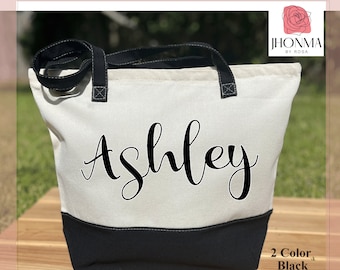 Personalized Tote Bag, Bridesmaid Totes, Name Tote, Canvas Bag, Bridesmaid Gift, Bachelorette Gift, Personalized Name Bag, With Zipper Bag