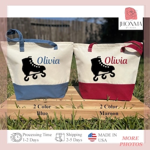 Personalized Roller Skating Bag, Custom Rollerblade Totes, Roller Derby Gifts, Skating Birthday Totes, Roller Skate Party Favor, Skate Crew, Custom Roller Skating Tote Bag With Zipper, Rollerblade Canvas Shoulder Bag