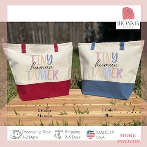 Tiny Human Tamer Tote Bag, Teacher Totes, Babysitter Tote Gift, Mom Bag Gift, Daycare Provider Gifts, Kindergarten Squad , Teacher Week