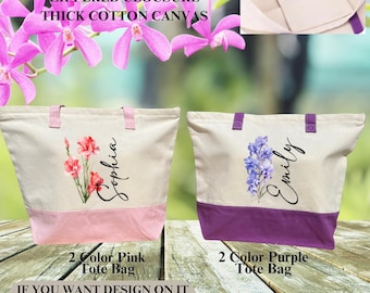 Custom Flower Tote Bag, Personalized Birth Month Flower Tote Bag, Custom Canvas Tote Bag Gifts For Her, Floral Tote Bags, Birth Month Gifts