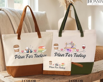Plan for Today Tote Bag, Knitting Tote Bag, Coffee Lover Gift, Book Lover Gift, Gifts for Knitters, Today's Agenda Bag for Knitting