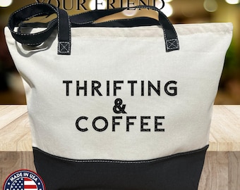 Thrifting and Coffee Tote Bag, Thrift Lover Tote Bag, Thrift Lover Gift, Thrift & Custom Tote Bag, Thrift Shopping Tote Bag