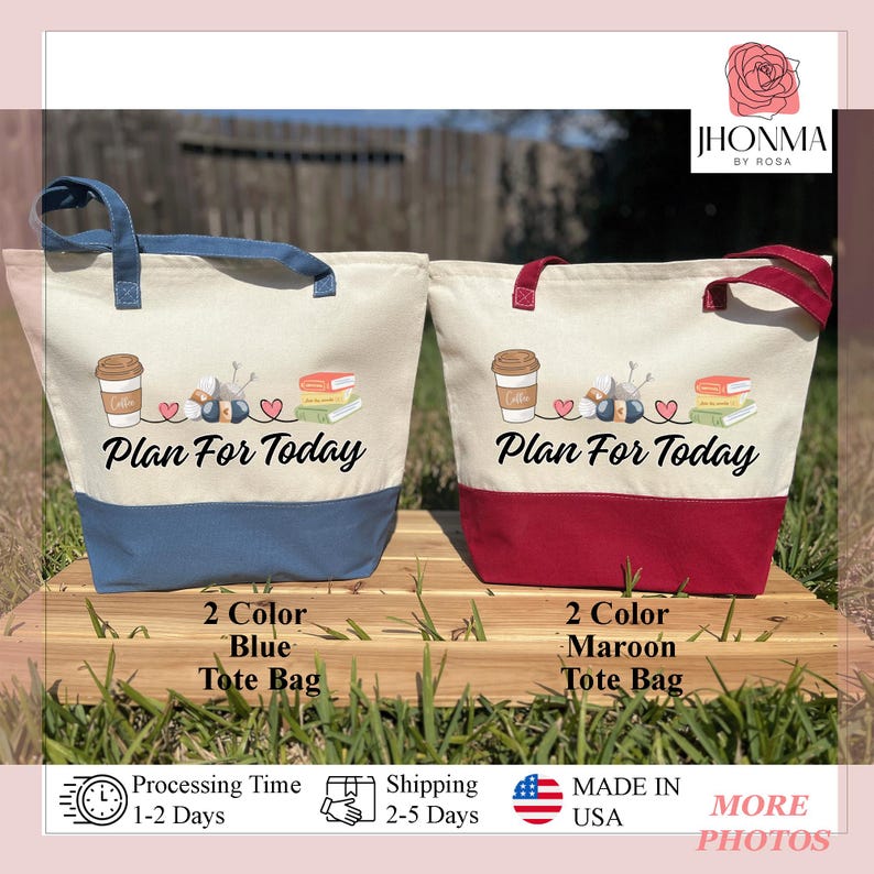 Plan for Today Tote Bag, Knitting Tote Bag, Coffee Lover Gift, Book Lover Gift, Gifts for Knitters, Today's Agenda Bag for Knitting