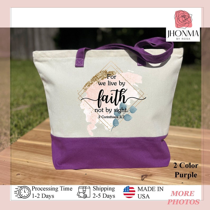 Faith Tote Bag Christian Tote Bag Canvas Gift Religious Gift Scripture Gift Bible Verse Christian Girl Gift Church Gift School Tote Shopper, Bible Chapter Gifts For Girls, Fancy Gold Glitter Christian Gifts, 2 Corinthians 5:7