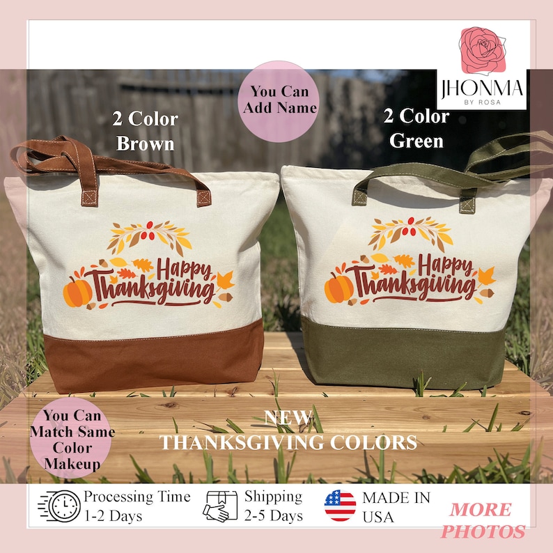 Elevate your Thanksgiving style with our chic zippered totes in festive fall colors. Get yours today and celebrate in style!