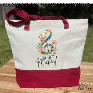 Personalized Wildflowers Treble Clef Tote Bag, Custom Music Tote Bag, Floral Music Teacher Tote Bag, Musician Gift Bag, Choir Teacher Gift