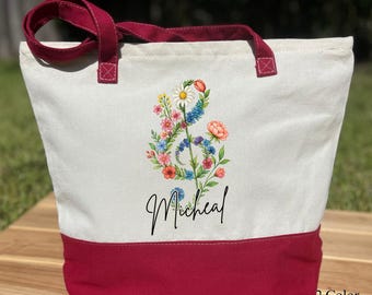 Personalized Wildflowers Treble Clef Tote Bag, Custom Music Tote Bag, Floral Music Teacher Tote Bag, Musician Gift Bag, Choir Teacher Gift