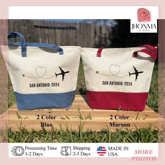 Personalized Vacation Tote Bag, 2024 Location Holiday Bag, Honeymoon Destination Bag, Trip Tote Bag With Zipper, Trip Totes, Family Trip Bag