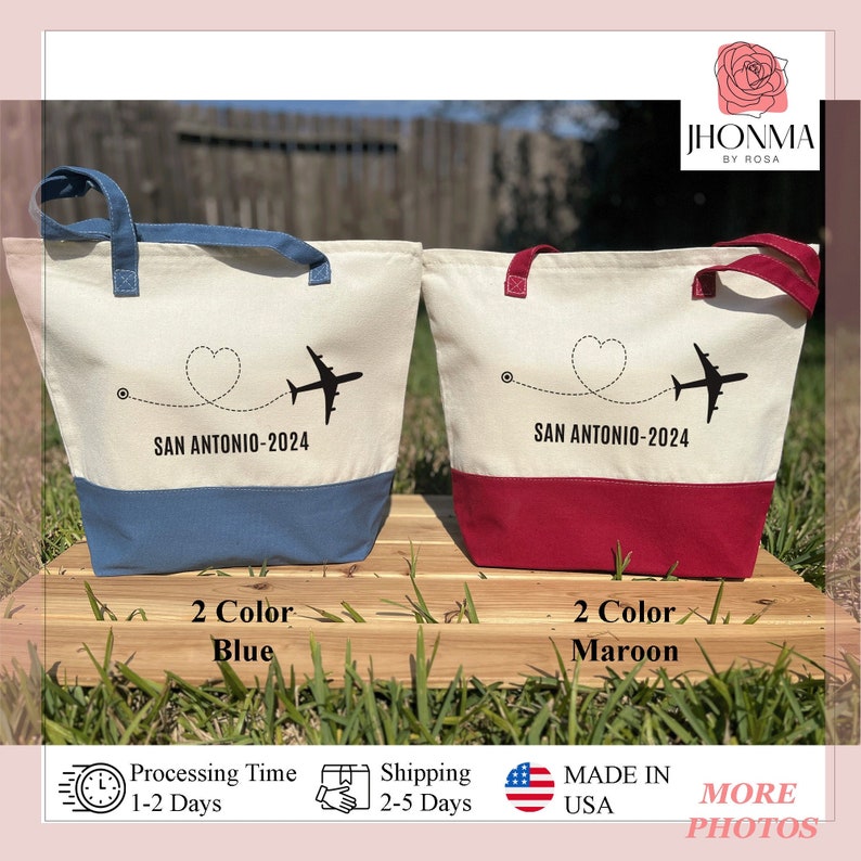 Personalized Vacation Tote Bag, 2024 Location Holiday Bag, Honeymoon Destination Bag, Trip Tote Bag With Zipper, Trip Totes, Family Trip Bag, Custom Vacation Crew Tote Bag, Trip Bulk Bag, Trip Year Location Mockup Bag