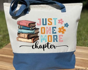 Just One More Chapter Tote Bag, Book Lover Tote Bag, Reading Bag, Bookish Tote Bag, Books Lover Gift Bag, Reader Gift, Librarian Gift