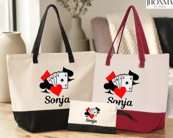 Custom Playing Card Canvas Bag, Card Zippered Tote, Bridge Game Tote Bag, Canasta Gift Ideas, Canasta Bag for Cards, Card Player Canvas Tote
