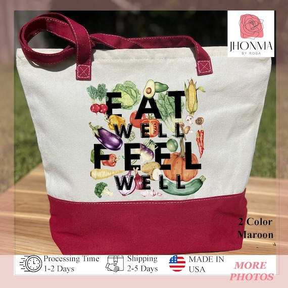 XL Canvas Grocery Tote Bag, Fat Well Fell Well Reusable Bag, Vegetables Tote Bag, Farmers Market Tote, Oversized Cotton Canvas Bag