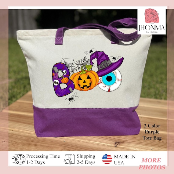 Custom Boo Halloween Tote Bag, Spooky Tote Bag, Halloween Gift Tote Bag, Halloween Pumpkin Tote, Ghost Zippered Tote Bag, Spider Tote Bag