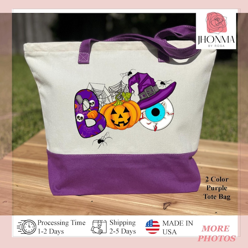 Custom Boo Halloween Tote Bag, Spooky Tote Bag, Halloween Gift Tote Bag, Halloween Pumpkin Tote, Ghost Zippered Tote Bag, Spider Tote Bag, Halloween Candy Bags, Halloween Treat Bags, Halloween Name Bag