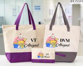 Personalized Vet Tech Tote Bag, Personalized Vet Tech Medical Carrier, Cute Veterinary Student Work Tote, Doctor of Veterinary Medicine Tote
