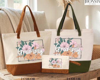 Personalized Gift For Grandma, Canvas Grandma Totes, New Grandma Gifts, Custom Mothers Day Gifts, Custom Grandma Tote, Floral Grammy Tote