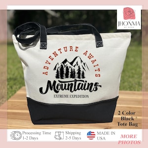 Mountains Tote Bag, Hiking Tote Bag ,Camping Tote Bag, Outdoor Camping Bag, Adventure Tote Bag, Mountain Wedding Welcome Bag, Camp Lover Bag
