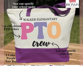 Custom PTO Crew Bag, Parent Teacher Organization Tee, PTO Totes, Parent Teacher Association Tote Bag, PTO Gift, Parent Teacher Gift