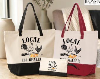 Local Egg Dealer Tote Bag, Chicken Eggs Tote, Local Egg Dealer Tote, Chicken Lady Bag, Chicken Lover Tote,Cute Chicken Bag,Happy Easter Gift