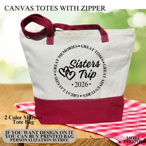 Custom Girls Trip Tote Bag, Great Times, Great Memories, 2026 Girls Trip Bag, Canvas Trip Bag With Zipper, Vacation Bag, Sisters Trip Bag image 4