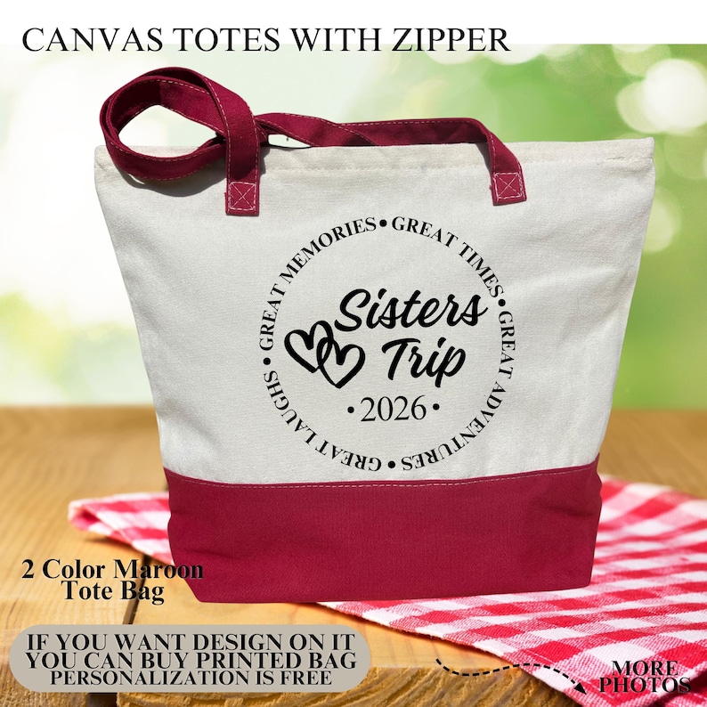 Custom Girls Trip Tote Bag, Great Times, Great Memories, 2026 Girls Trip Bag, Canvas Trip Bag With Zipper, Vacation Bag, Sisters Trip Bag image 4