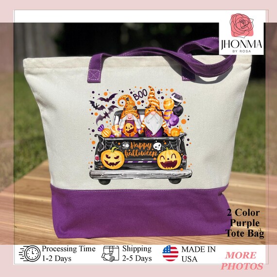 Custom Halloween Tote Bag, Halloween Gift Bag, Halloween Truck With Pumpkins, Cute Spooky Pumpkin Spice Bag, Candy Bag, Trick Or Treat Bag
