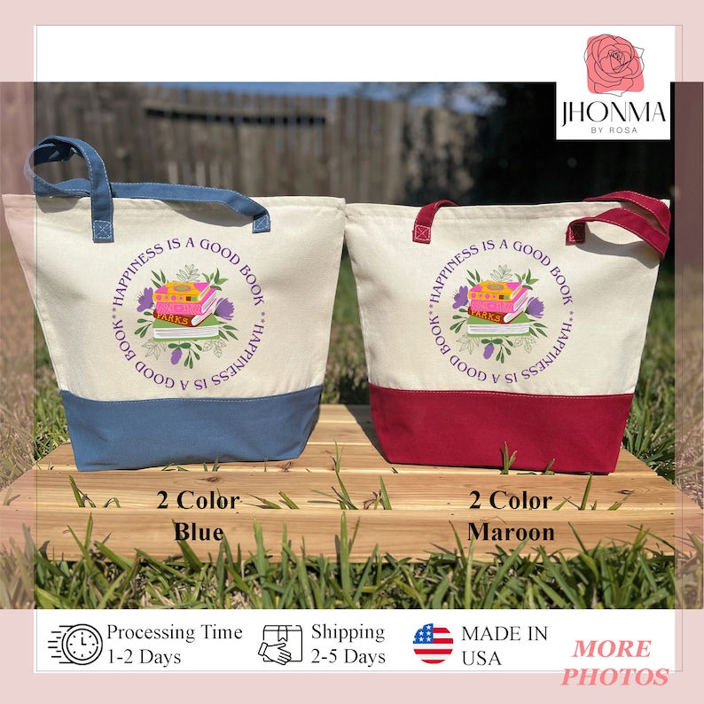 Happiness is a Good Book, Library Tote Bag, Bookish Canvas Tote, Book Club Gifts, Librarian Tote Bag, Book Lover Bag, Reader Bag, Library Bag With Zipper