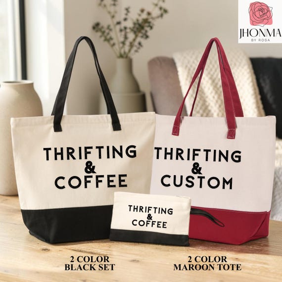Thrifting and Coffee Tote Bag, Thrift Lover Tote Bag, Thrift Lover Gift, Thrift & Custom Tote Bag, Thrift Shopping Tote Bag