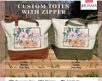 Personalized Gift For Grandma, Canvas Grandma Totes, New Grandma Gifts, Custom Mothers Day Gifts, Custom Grandma Tote, Floral Grammy Tote