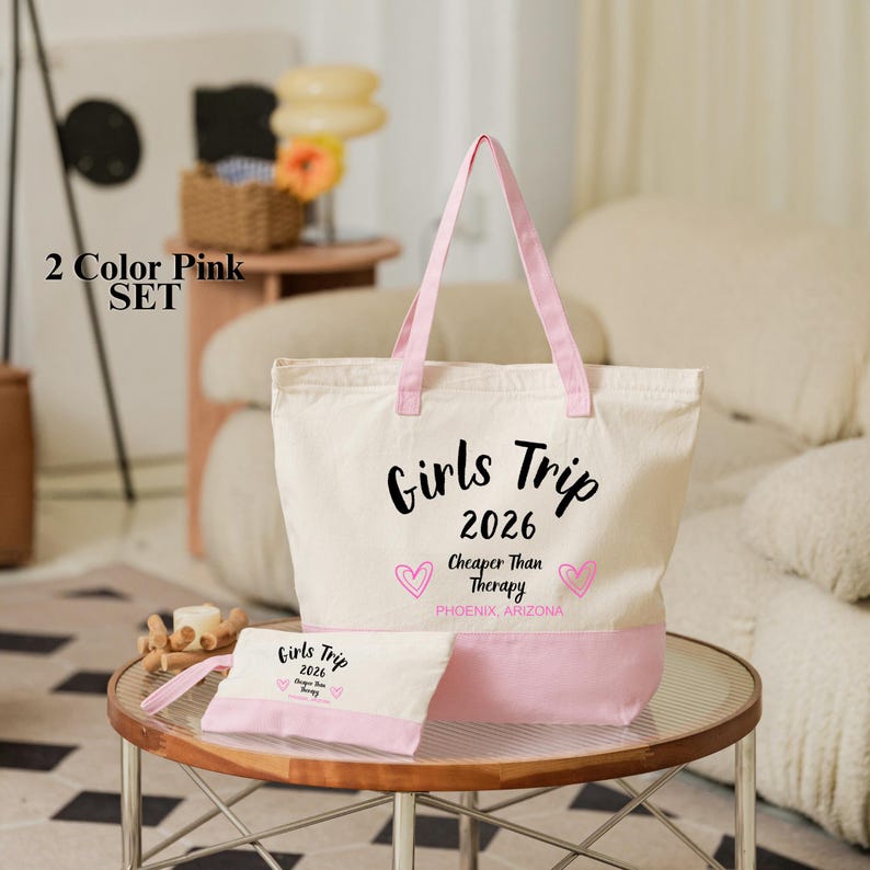 Girls Trip Cheaper Than Therapy Tote Bag, Vacation Gift image 2