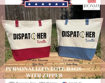 Funny 911 Dispatchers Bag Gift, Christmas 9-1-1 Dispatcher Name Bag, Emergency Dispatcher Gift, Police Dispatcher Holiday Tote With Zipper