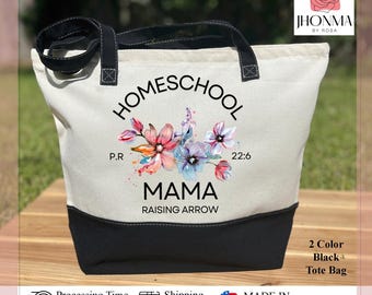 Homeschool Mama Tote Bag, Raising Arrows Bag, Homeschooling Mom Bag, Homeschool Planner Bag, Homescool Bag With Zipper, Mama Life Tote Bag