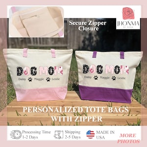 Personalized Dog Mom Tote Bag, Dog Lover Name Bag, Dog Mama Canvas Bag, Dog Name Tote, Dog Shoulder Bag, Pet Memorial Gift, Doggie Tote Bags
