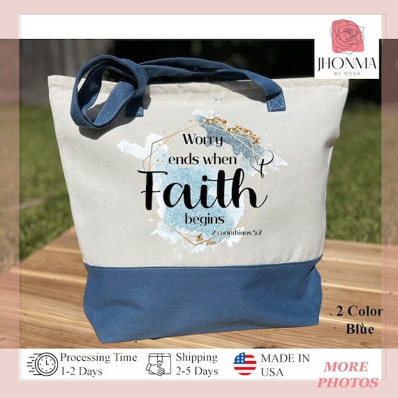 2 Cor 5:7 Faith Tote Bag Gift, Christian Gift Bag, Zippered Bible Bag, Catholic Community, Pastor Gift, Bible Verse Gift, Cross Tote Bag