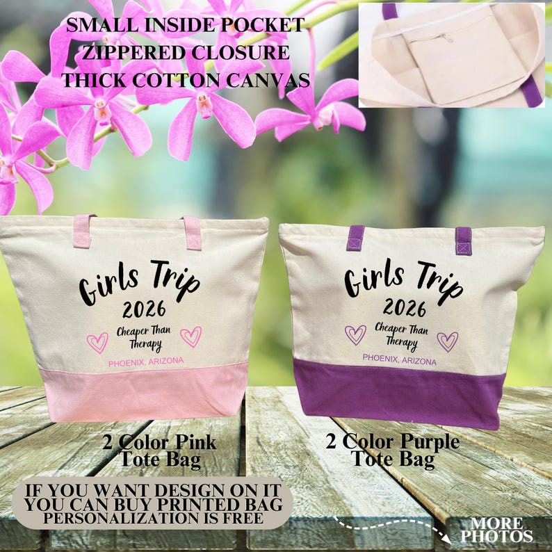 Girls Trip Cheaper Than Therapy Tote Bag, Vacation Gift image 3