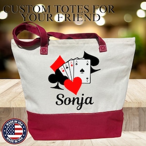 Custom Playing Card Canvas Bag, Card Zippered Tote, Bridge Game Tote Bag, Canasta Gift Ideas, Canasta Bag for Cards, Card Player Canvas Tote