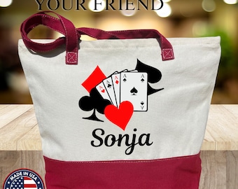 Custom Playing Card Canvas Bag, Card Zippered Tote, Bridge Game Tote Bag, Canasta Gift Ideas, Canasta Bag for Cards, Card Player Canvas Tote