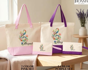 Personalized Wildflowers Treble Clef Tote Bag, Custom Music Tote Bag, Floral Music Teacher Tote Bag, Musician Gift Bag, Choir Teacher Gift