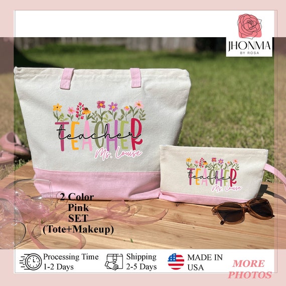 Mildflower Teacher Tote Bag, Personalized Teacher Shoulder Bag, Teacher Appreciation Gift, Teacher Thank You Tote Bag, Teacher Gift Tote